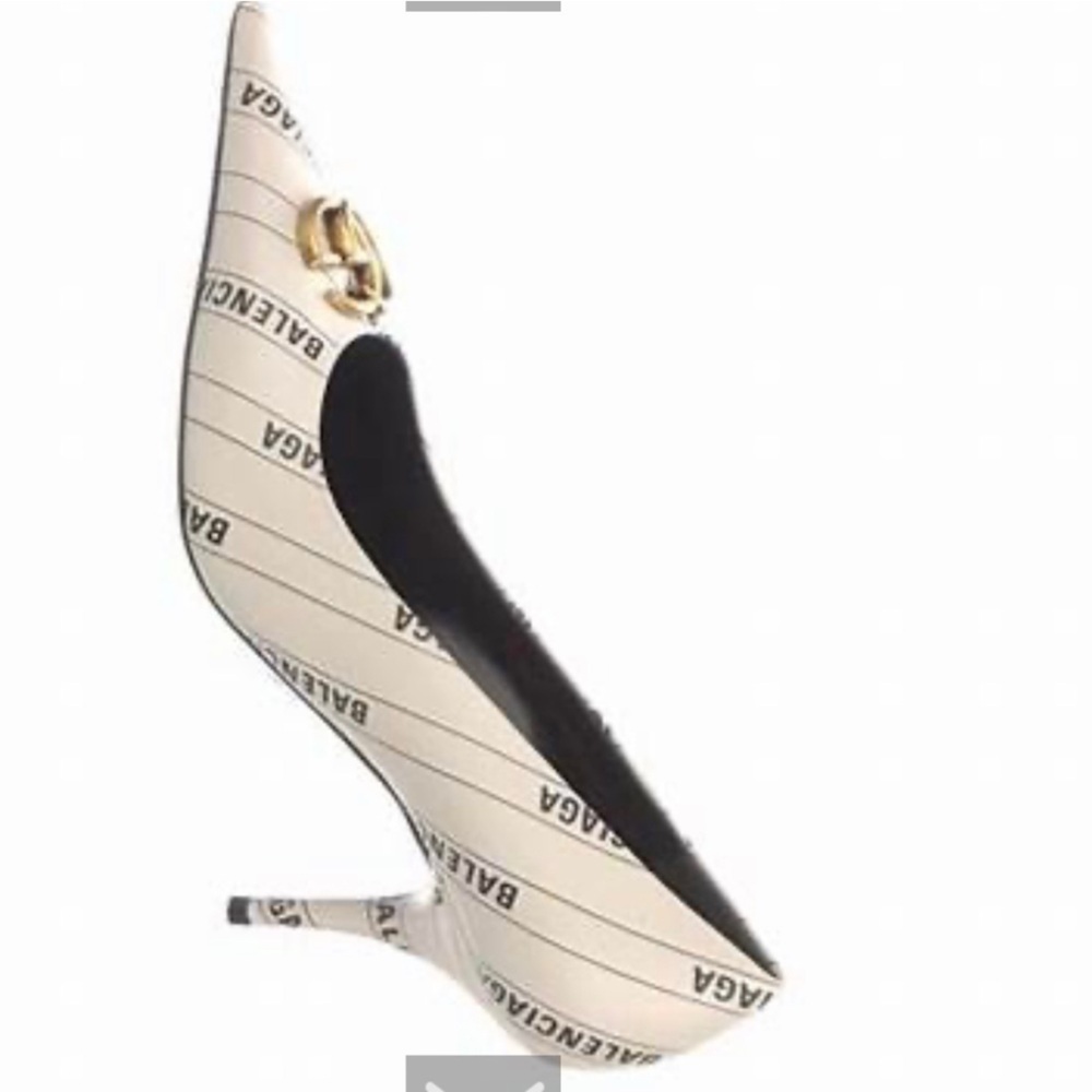 Balenciaga Women's Logo Print Heels in Black and Cream